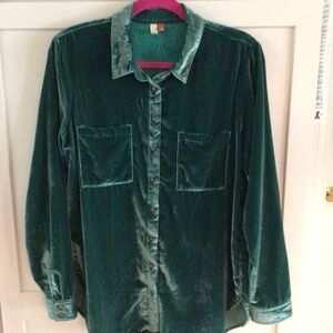 Pilcro Hadley button down green velvet blouse